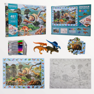 Zestaw Dino Puzzle + markery – Maluj, Układaj 48 elementów